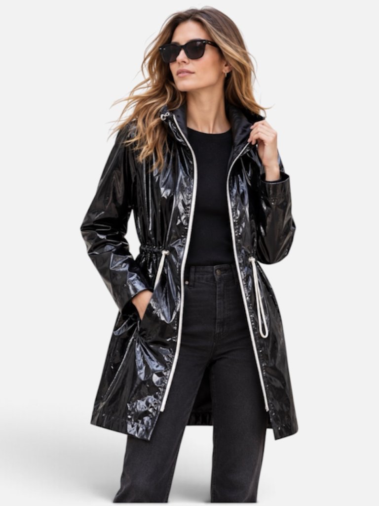 Jane Post Black Glossy Full Zip Slicker Raincoat — image 2 of 8